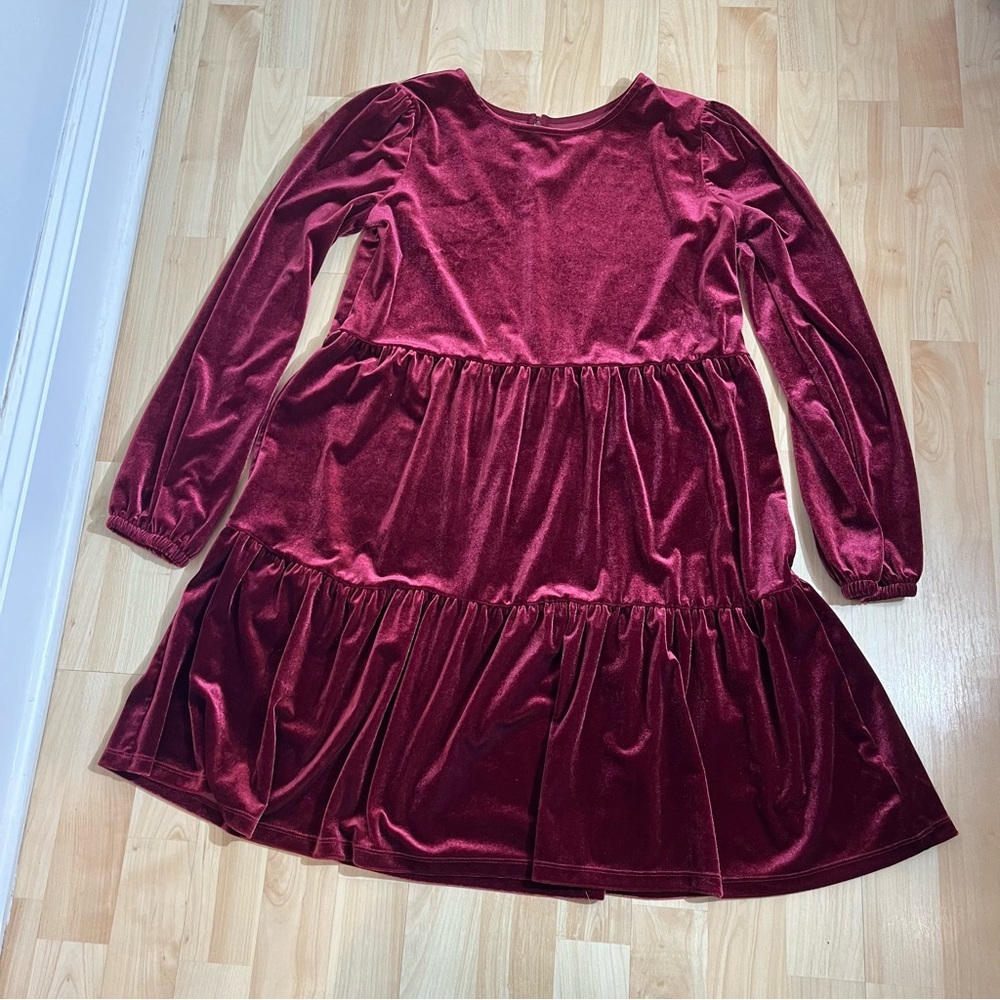 Gap Girls Velvet Long Sleeve Tiered Dress Red Size XXL
